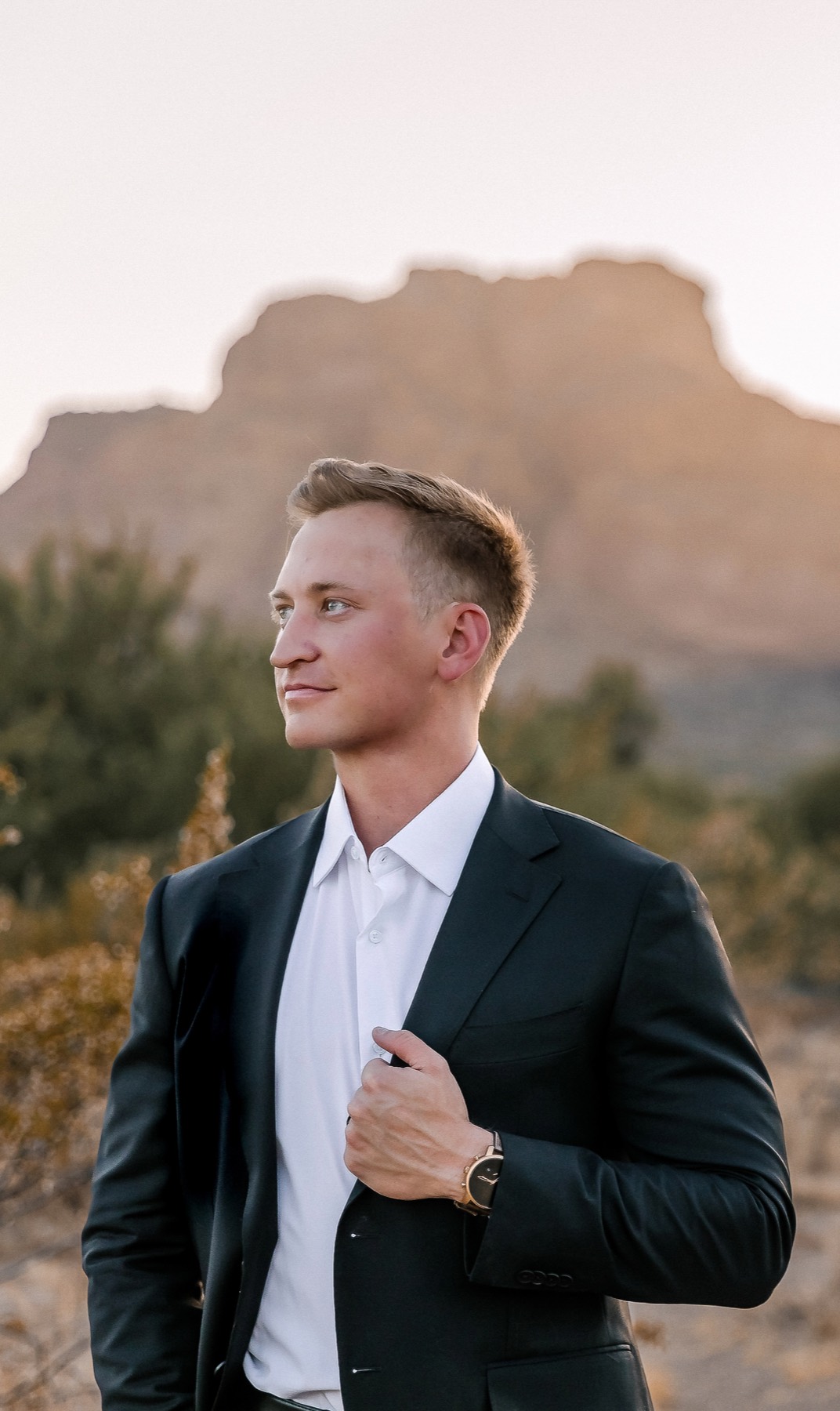 Cameron Dela Fuente in a blue suit